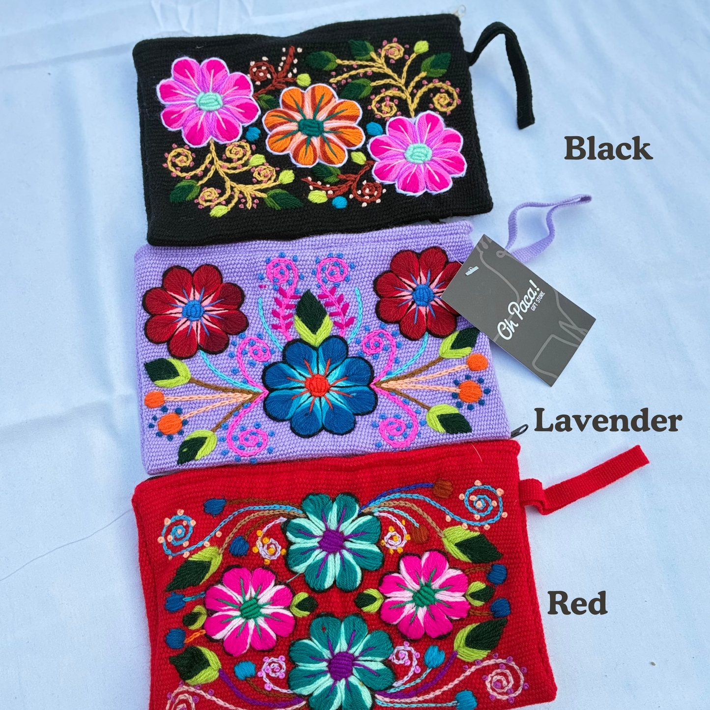 Hand Embroidered Floral Zip Pouch