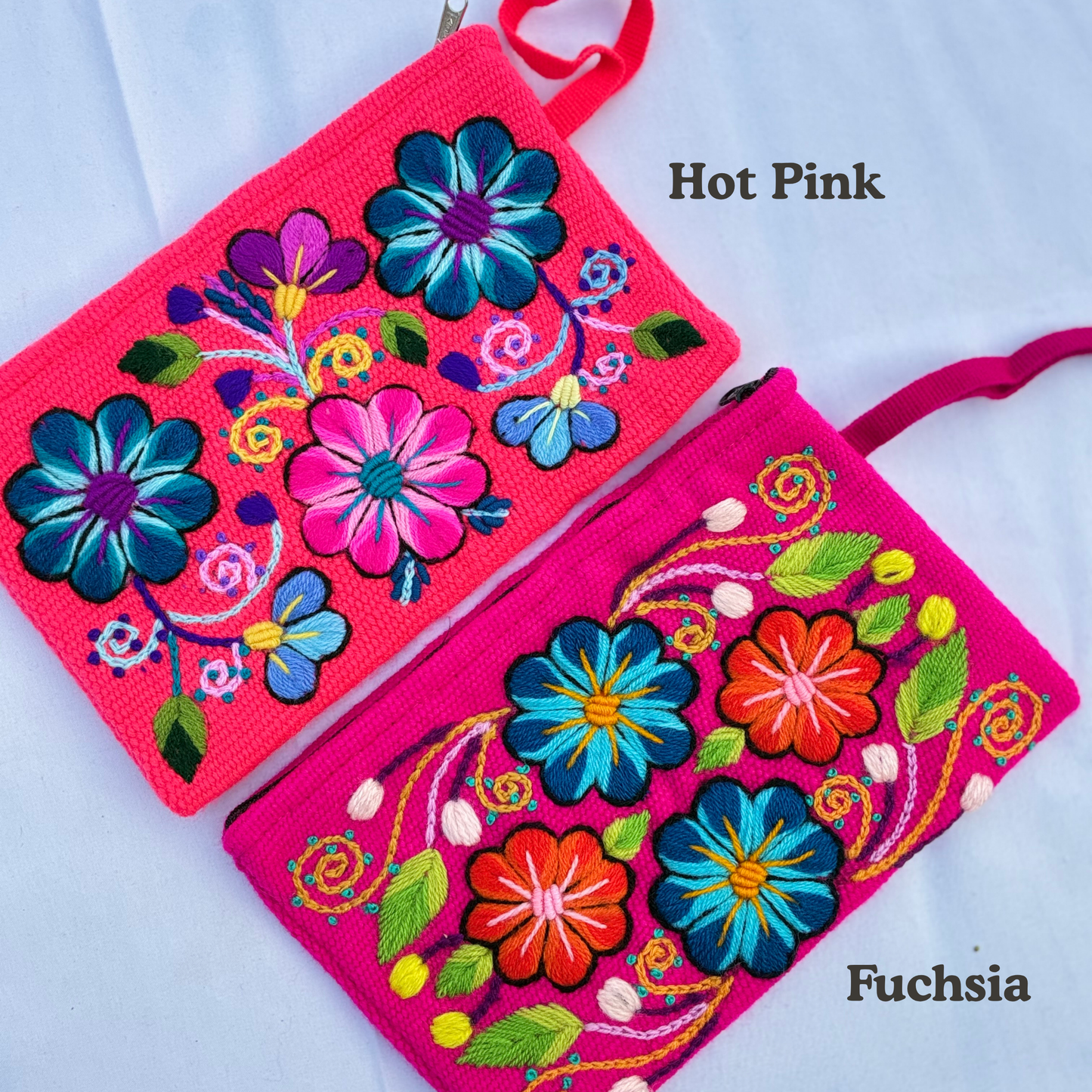 Hand Embroidered Floral Zip Pouch