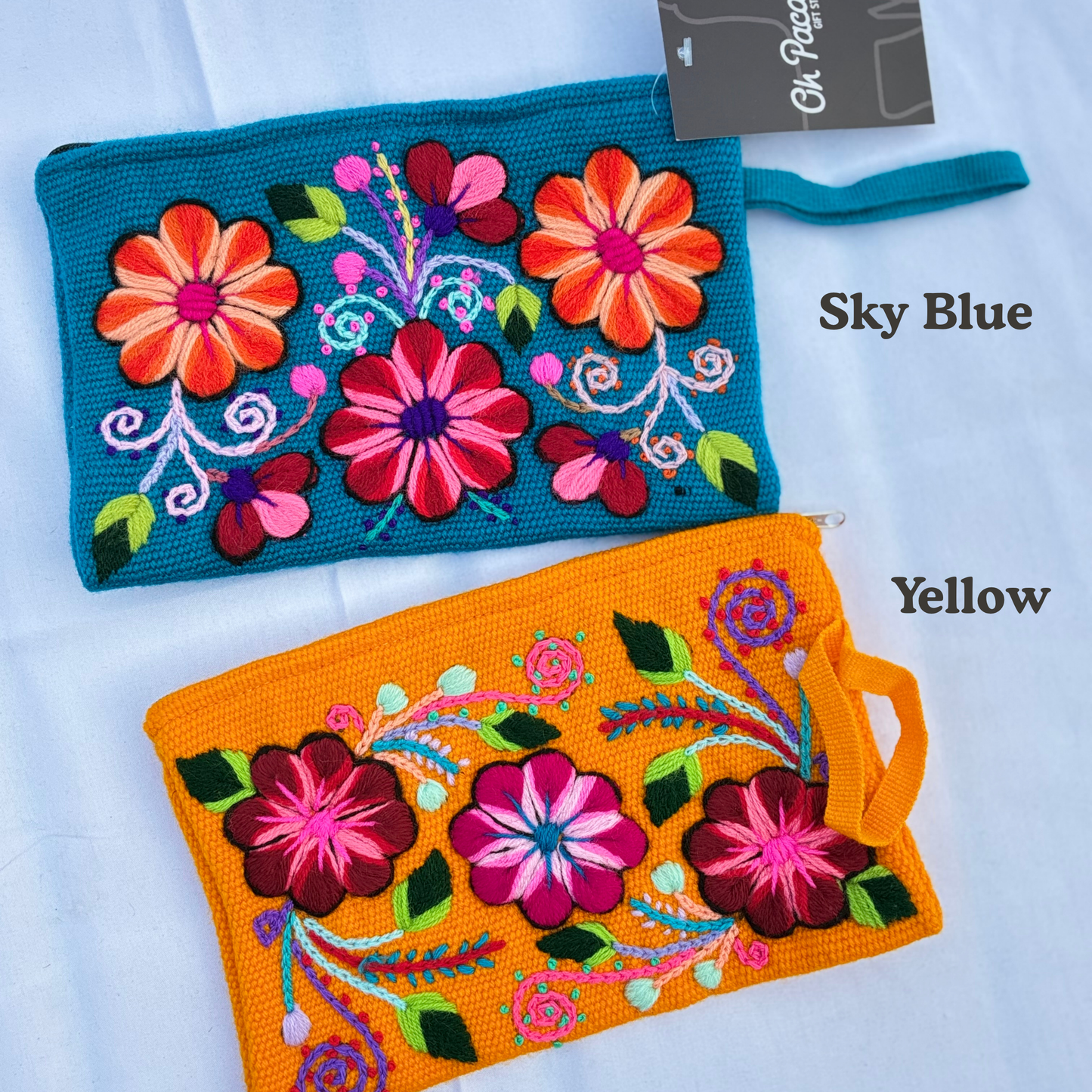 Hand Embroidered Floral Zip Pouch