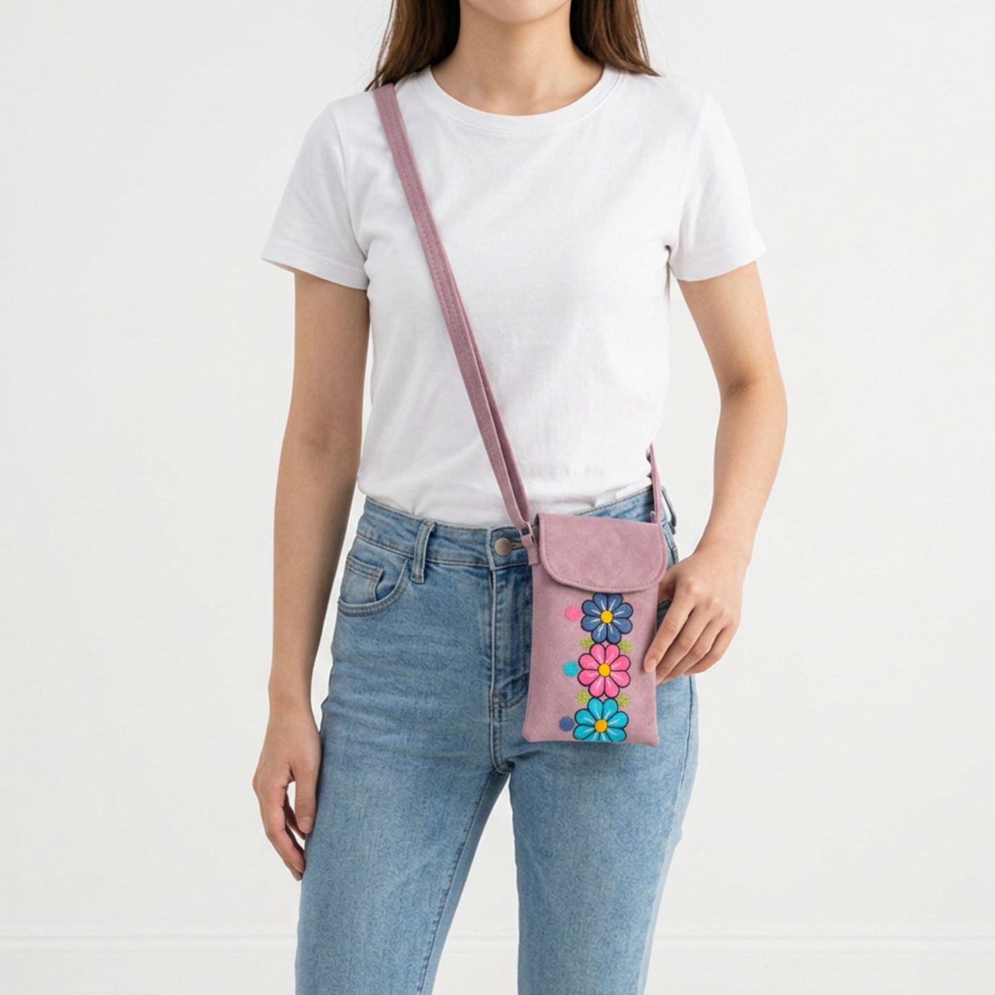 Embroidered Phone Crossbody Bag