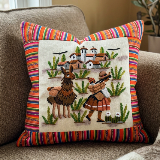 Handmade Peruvian Pillow Cover | Embroidered Cushion Cover | Boho Textile Wall Decor