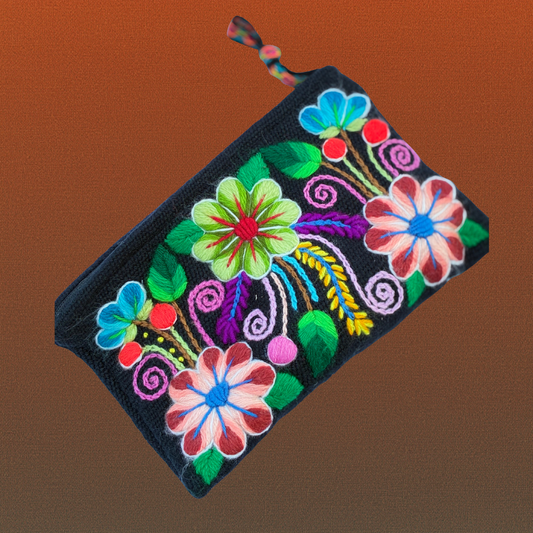 Hand Embroidered Peruvian Floral Pouch
