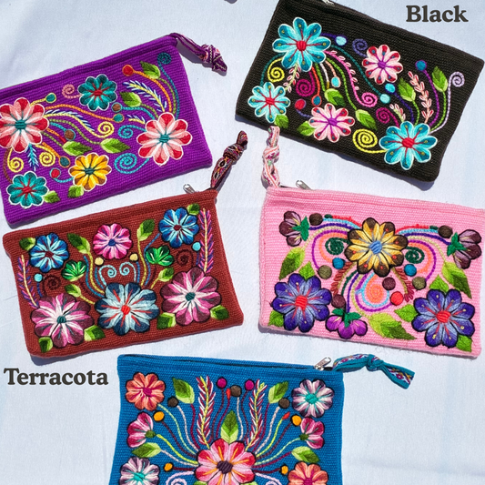 Hand Embroidered Peruvian Floral Pouch