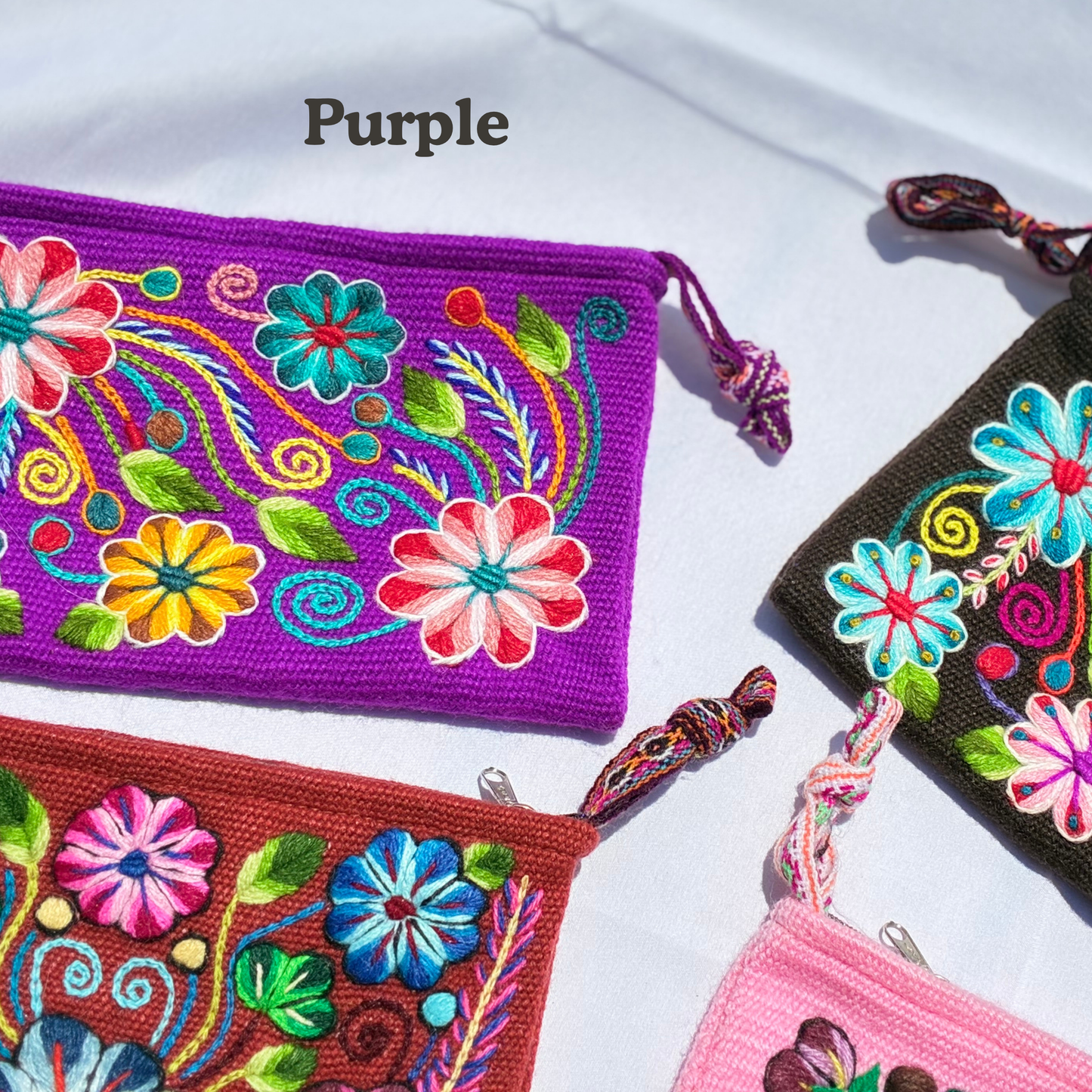 Hand Embroidered Peruvian Floral Pouch