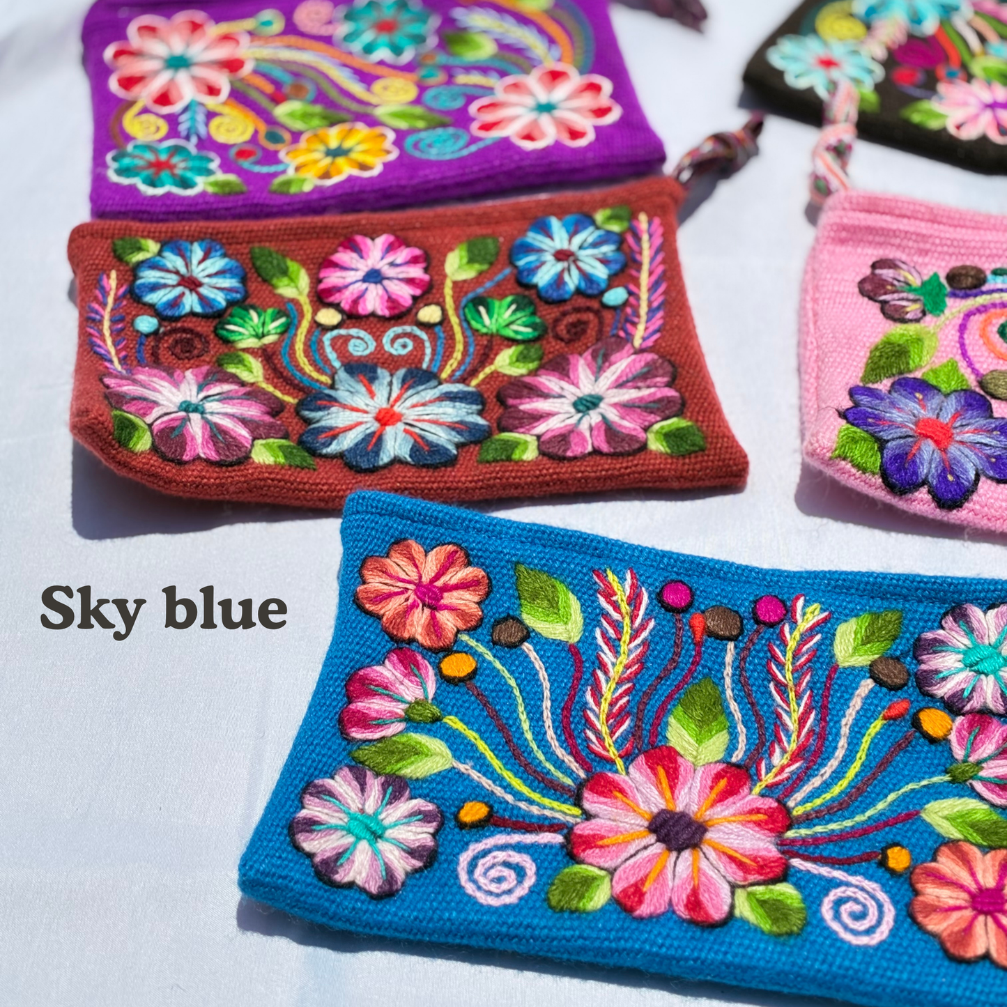 Hand Embroidered Peruvian Floral Pouch